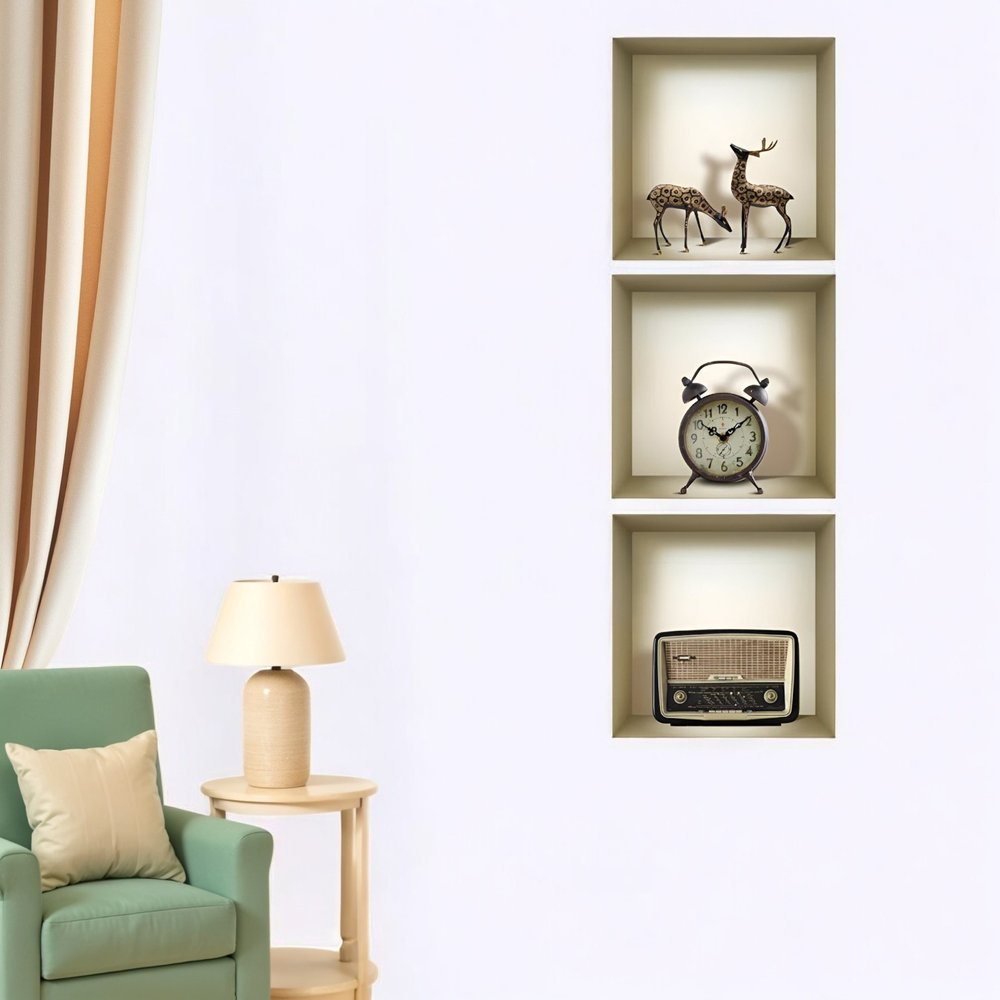 Set of Three Aya Faux Niche 3D Peel and Stick Wall Decals