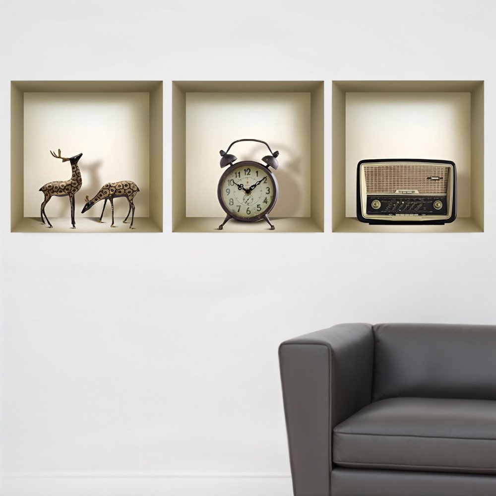 Set of Three Sky Faux Niche 3D Peel and Stick Wall Decals