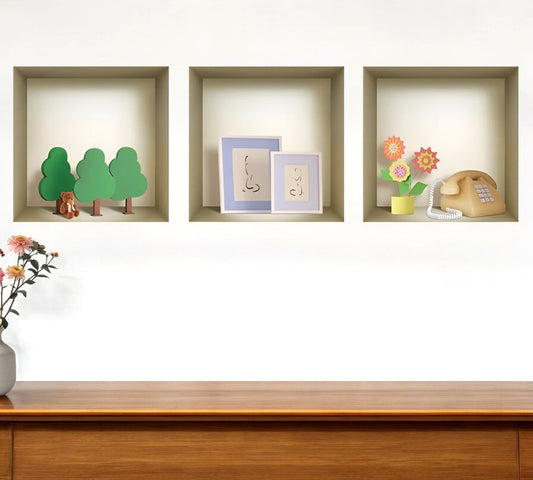 Set of Three Pia Faux Niche 3D Peel and Stick Wall Decals