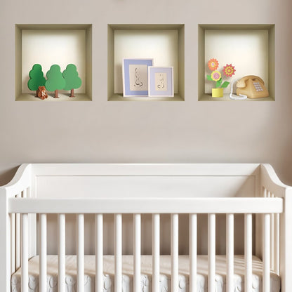 Set of Three Pia Faux Niche 3D Peel and Stick Wall Decals