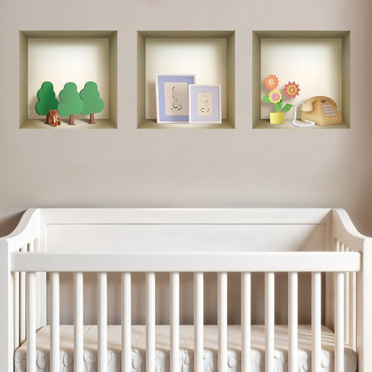 Set of Three Pia Faux Niche 3D Peel and Stick Wall Decals