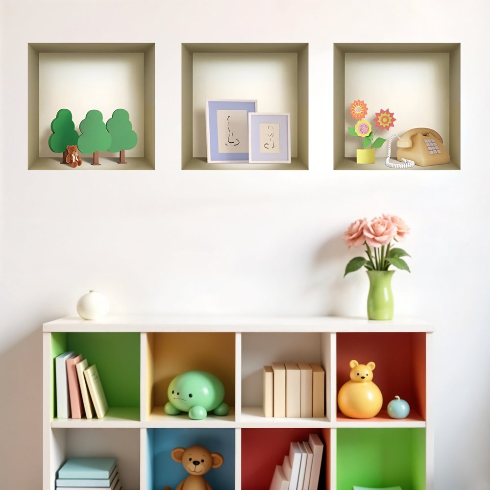 Set of Three Pia Faux Niche 3D Peel and Stick Wall Decals