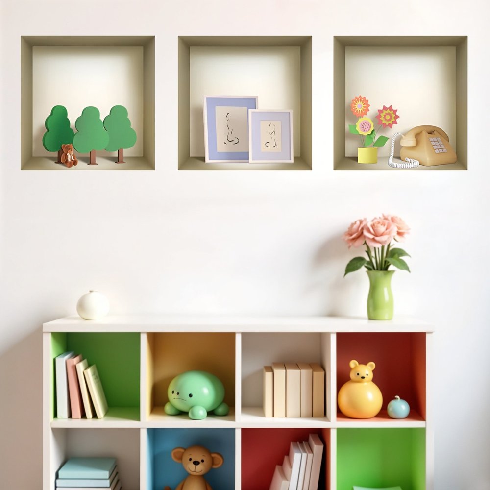 Set of Three Ash Faux Niche 3D Peel and Stick Wall Decals