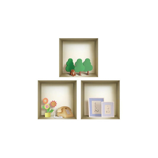 Set of Three Ash Faux Niche 3D Square Peel and Stick Wall Decals