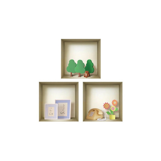 Set of Three Ash Faux Niche 3D Square Peel and Stick Wall Decals