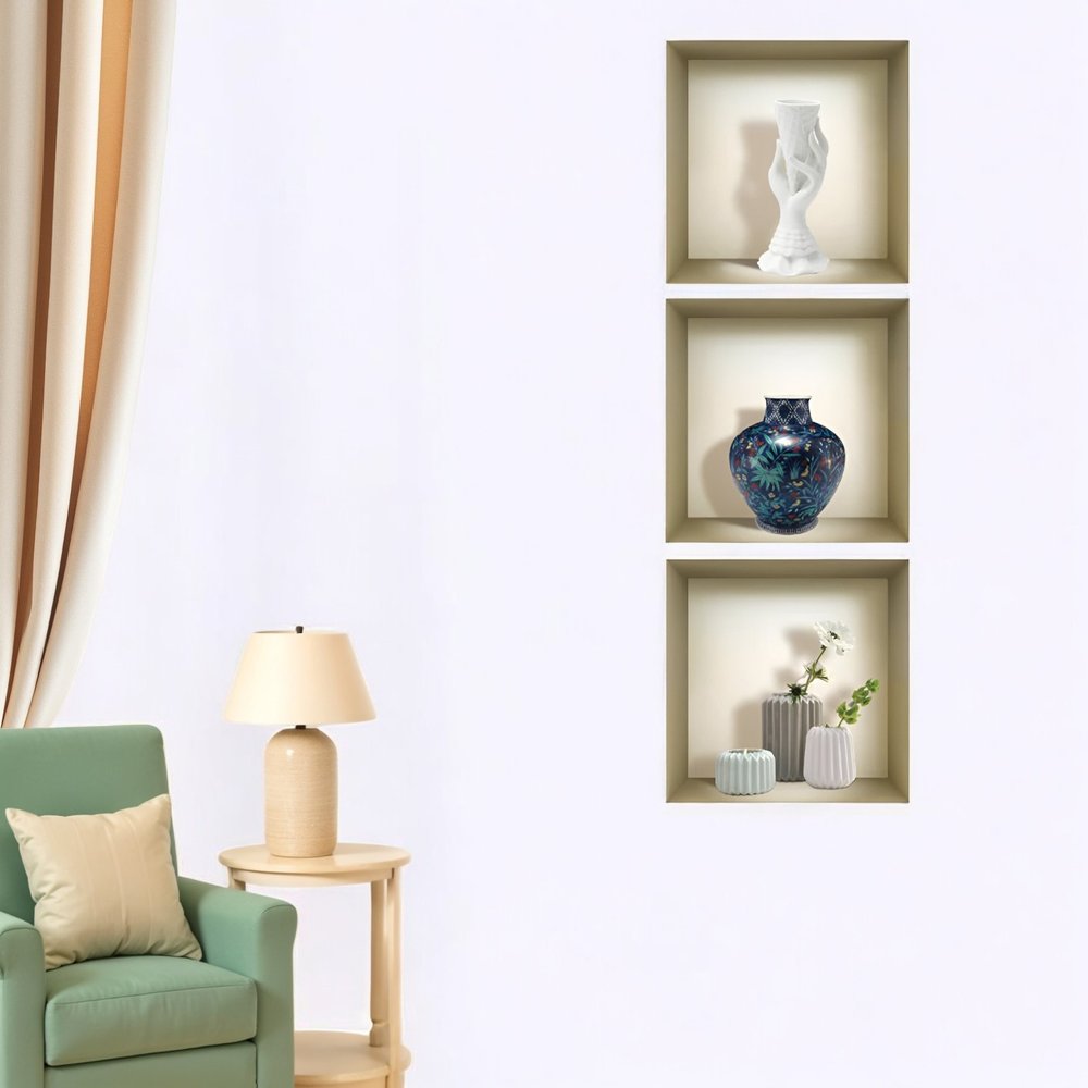 Set of Three Ren Faux Niche 3D Peel and Stick Wall Decals
