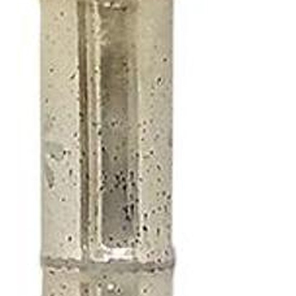 35" Silver Floral Glass Cylinder Floor Vase