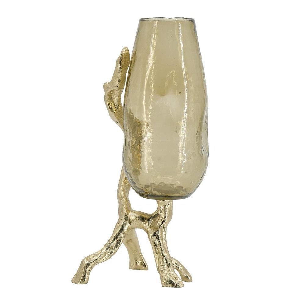 18" Champagne Glass And Metal Table Vase
