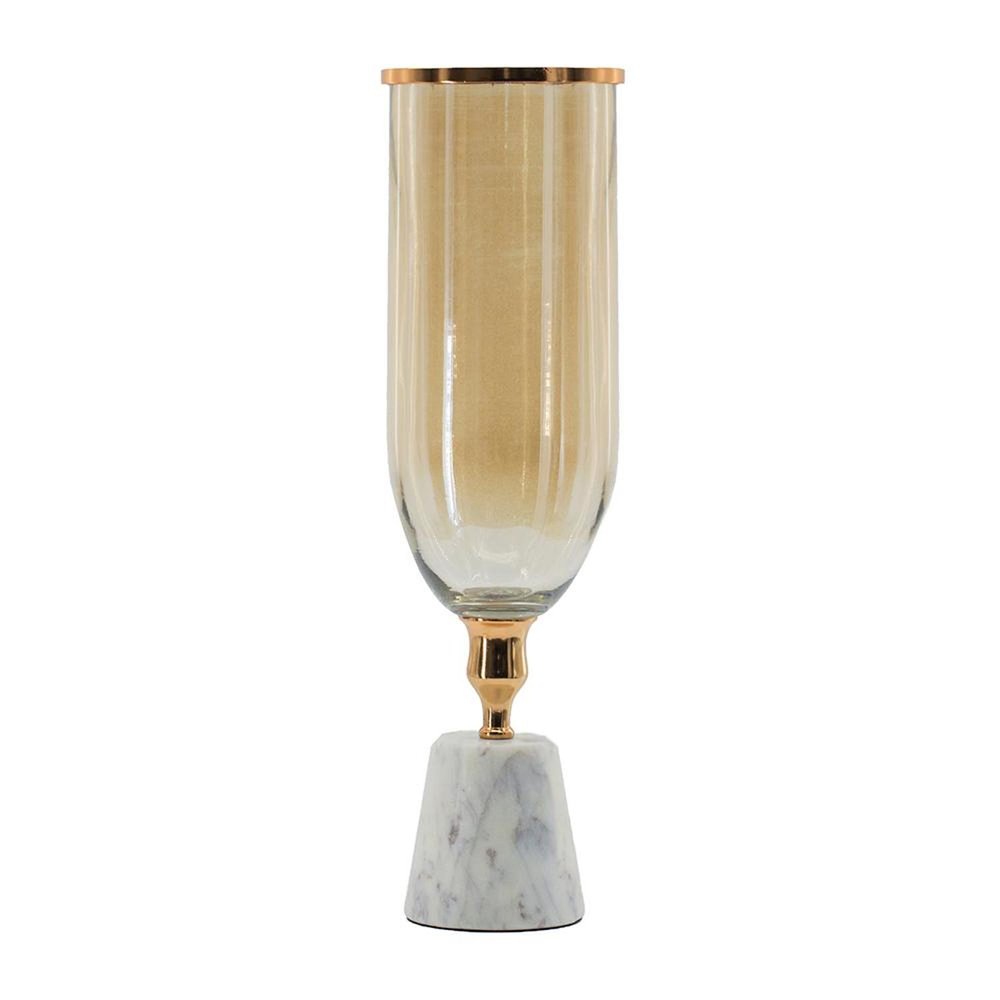 19" Gold And White Glass And Marble Table Vase