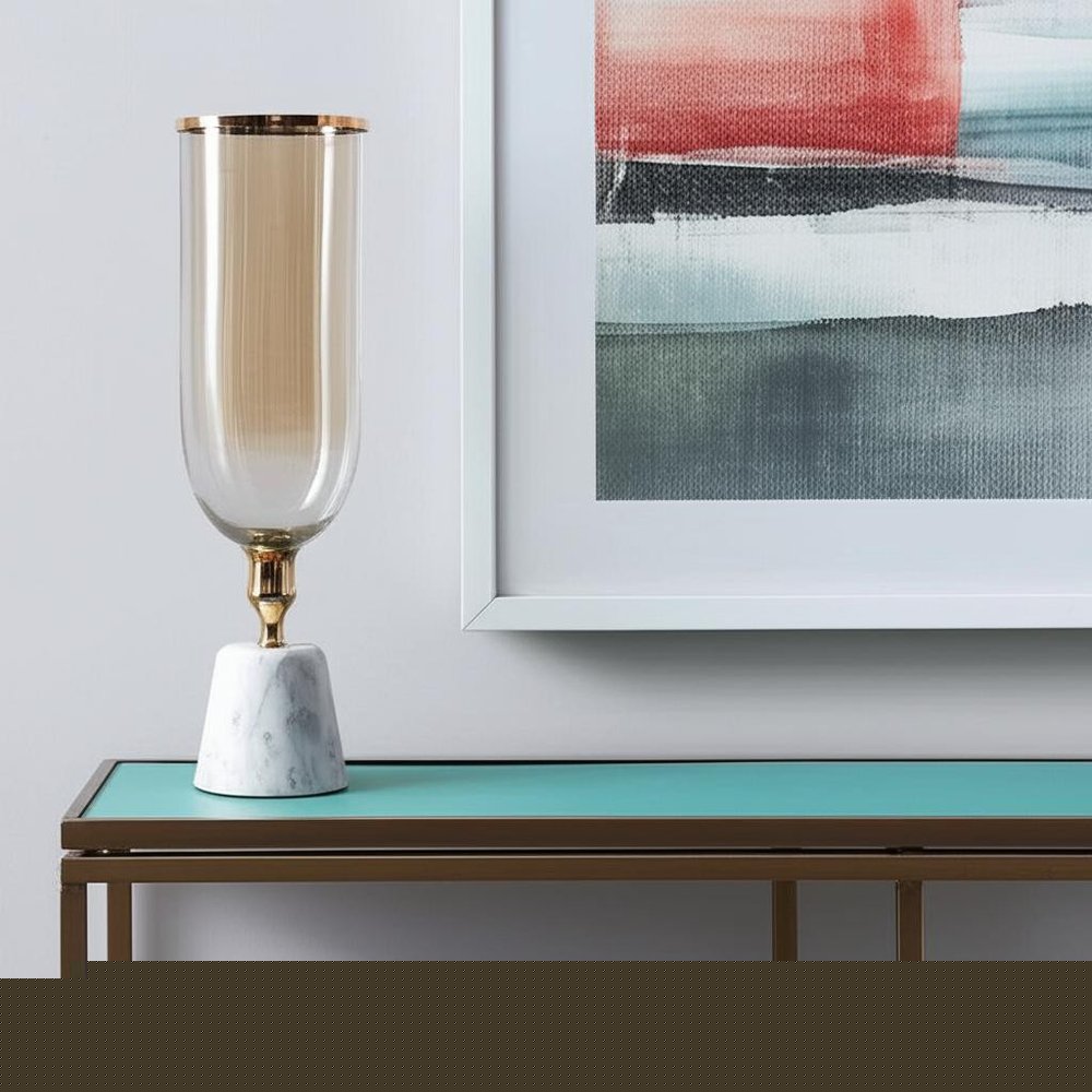 19" Gold And White Glass And Marble Table Vase