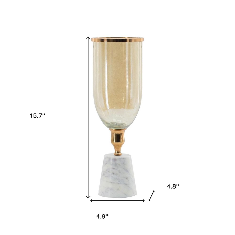 16" Gold And White Glass And Marble Table Vase