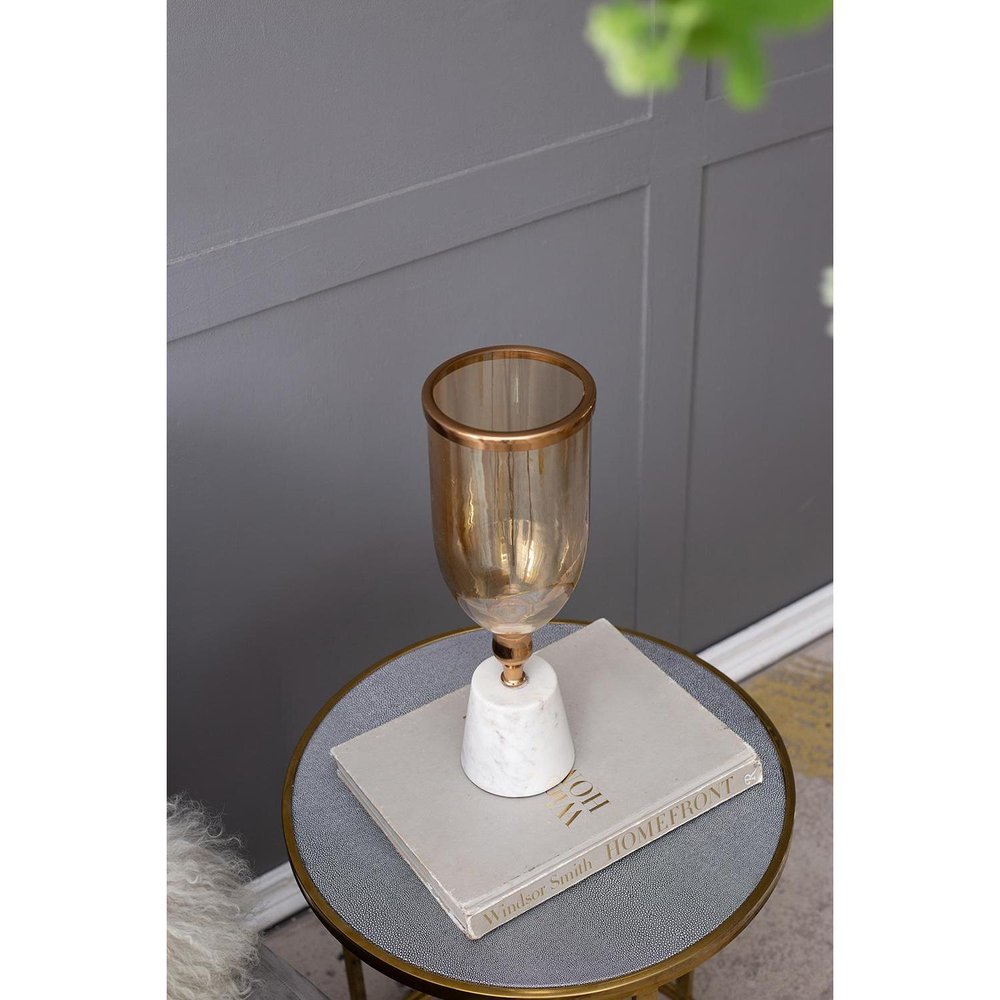 16" Gold And White Glass And Marble Table Vase