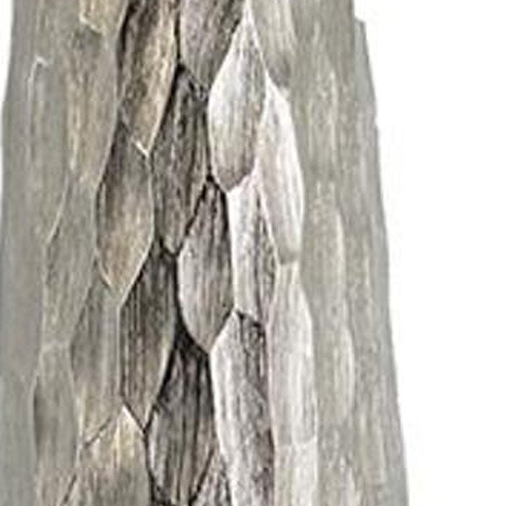 19" Silver Cast Aluminum Carved Geometric Table Vase