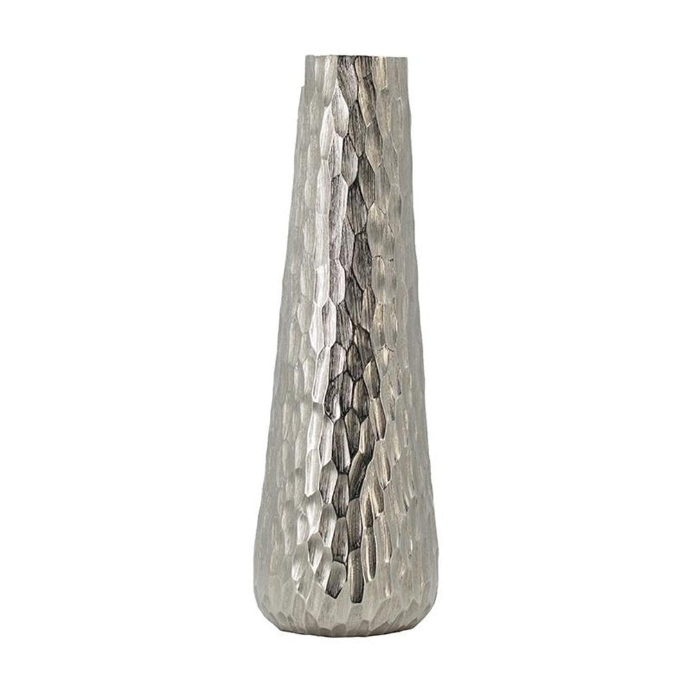 19" Silver Cast Aluminum Carved Geometric Table Vase
