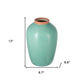 13" Aqua And Terra Cotta Ceramic Round Table Vase
