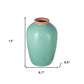 13" Aqua And Terra Cotta Ceramic Round Table Vase