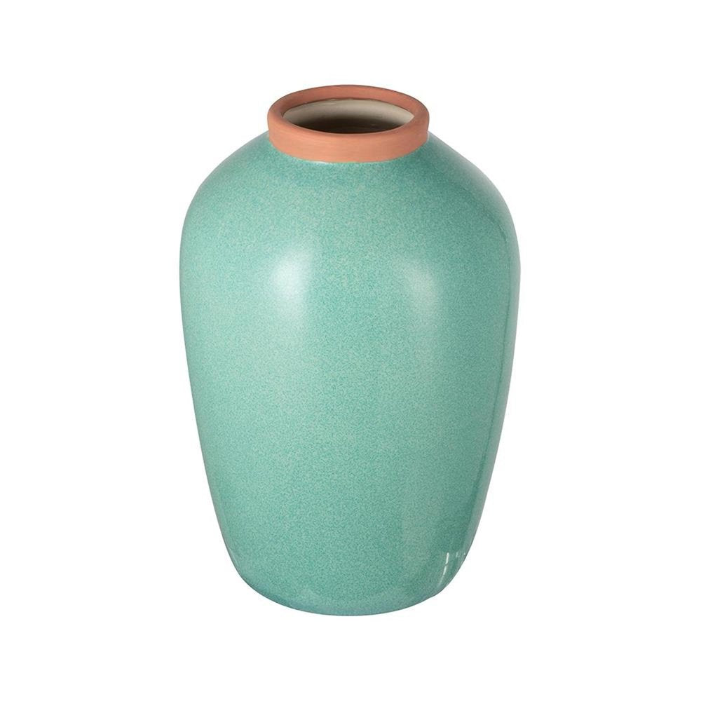 13" Aqua And Terra Cotta Ceramic Round Table Vase