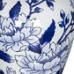 13" Blue And White Floral Chinoiserie Round Porcelain Table Vase