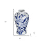 13" Blue And White Floral Chinoiserie Round Porcelain Table Vase