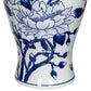 13" Blue And White Floral Chinoiserie Round Porcelain Table Vase