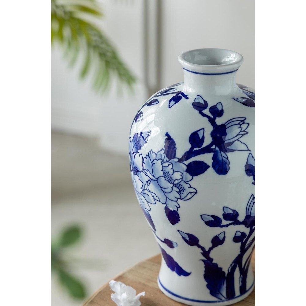 10" Blue And White Floral Round Porcelain Table Vase