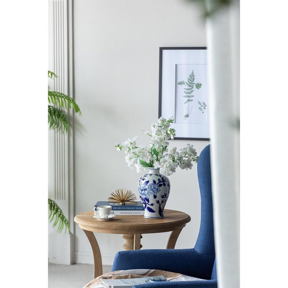 10" Blue And White Floral Round Porcelain Table Vase