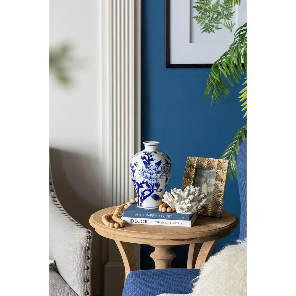 10" Blue And White Floral Round Porcelain Table Vase