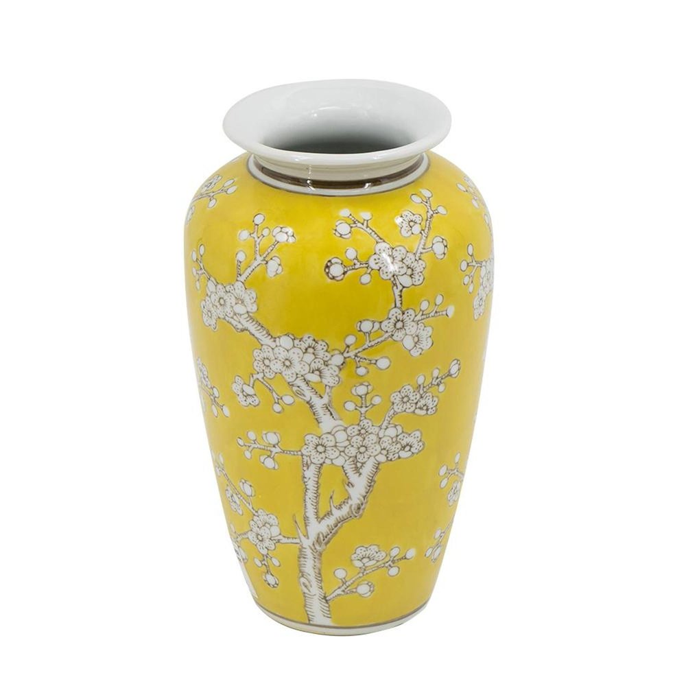 11" Yellow and White Porcelain Floral Round Table Vase