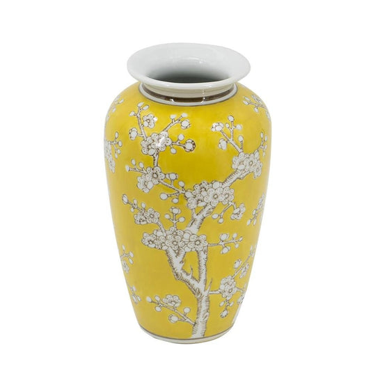 11" White And Yellow Floral Porcelain Urn Table Vase