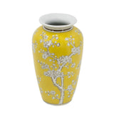 11" White And Yellow Floral Porcelain Urn Table Vase