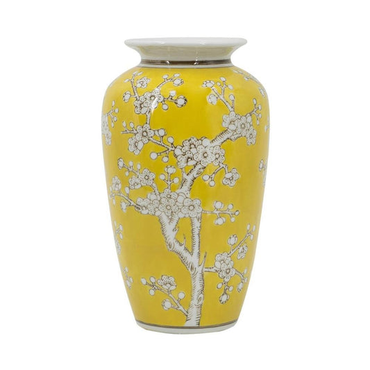 11" White And Yellow Floral Porcelain Urn Table Vase
