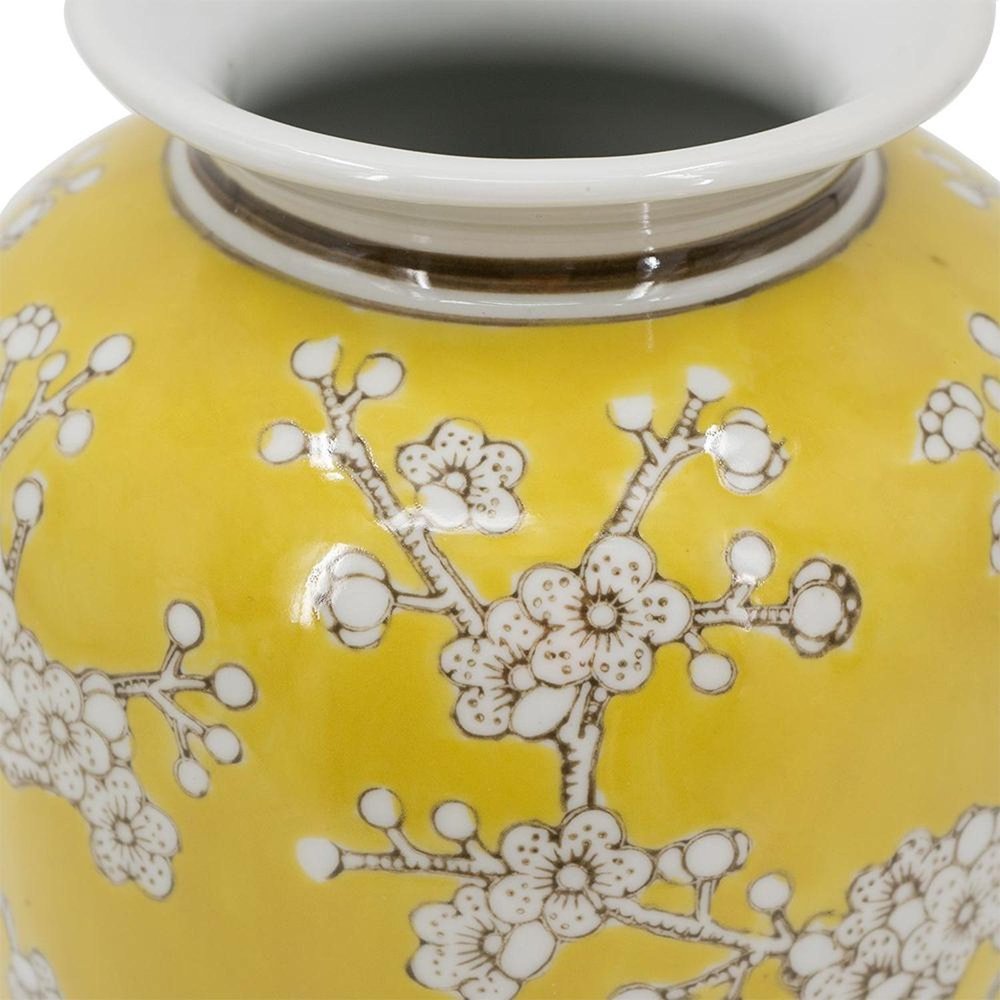 11" Yellow and White Porcelain Floral Round Table Vase