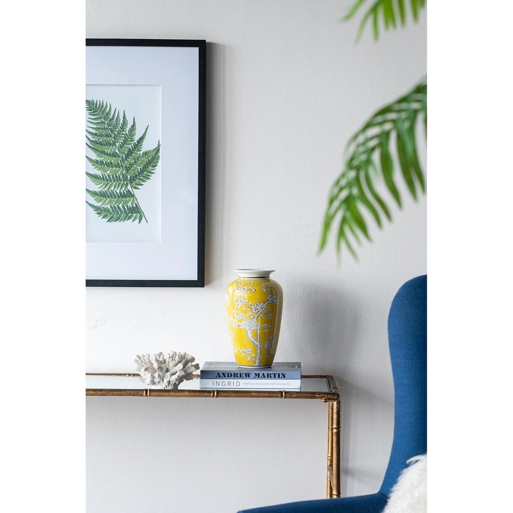 11" Yellow and White Porcelain Floral Round Table Vase