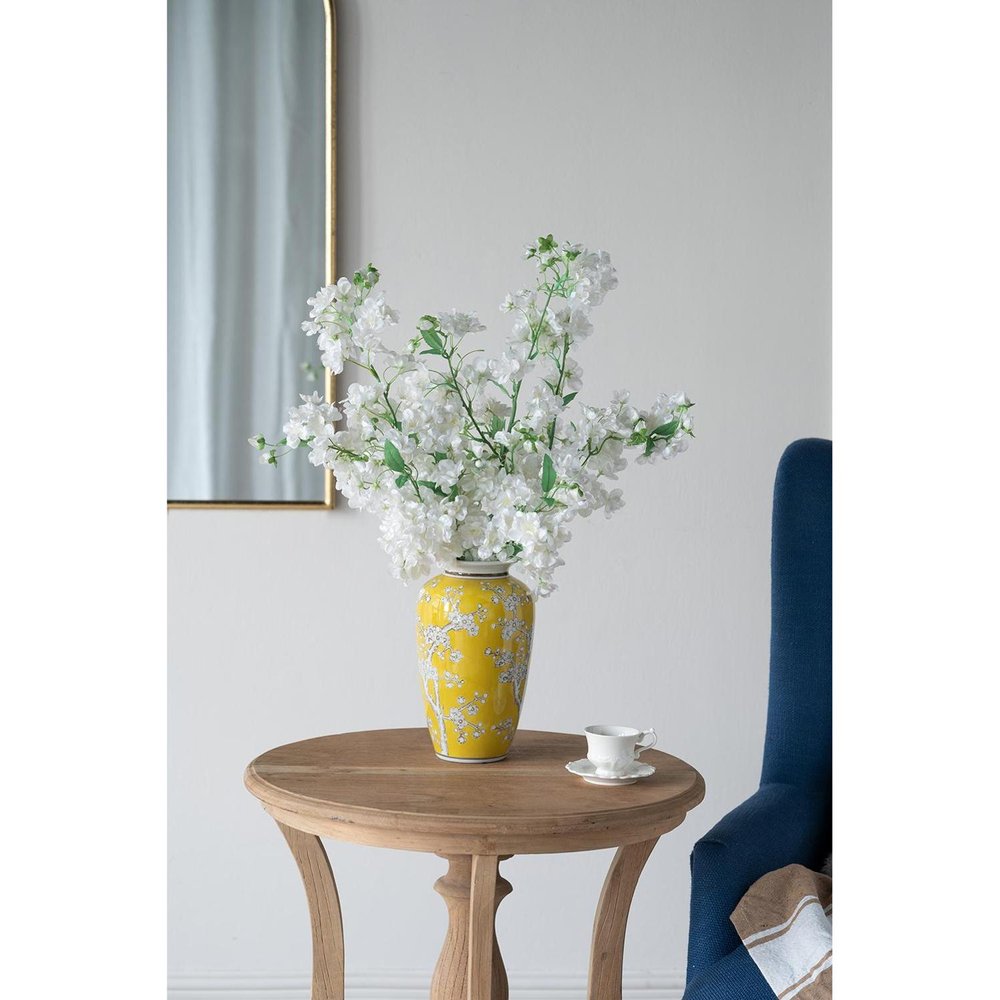 11" Yellow and White Porcelain Floral Round Table Vase