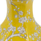 14" Yellow And White Chinoiserie Floral Porcelain Table Vase