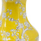 14" Yellow and White Porcelain Floral Round Table Vase