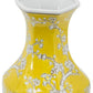 14" Yellow and White Porcelain Floral Round Table Vase