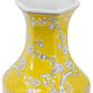 14" Yellow And White Chinoiserie Floral Porcelain Table Vase