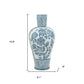 17" Light Blue And White Floral Round Porcelain Table Vase