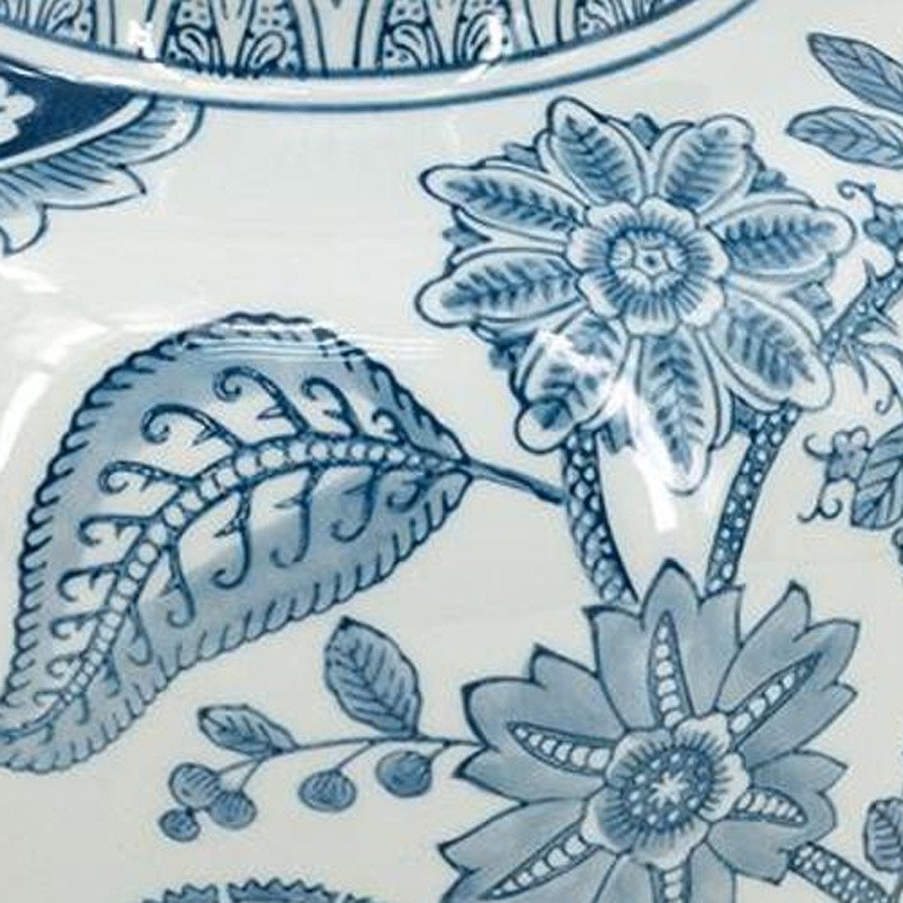 11" Light Blue And White Floral Round Porcelain Jar