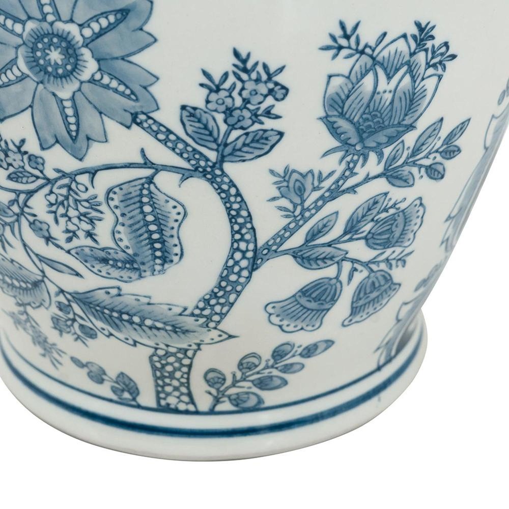 11" Light Blue And White Floral Round Porcelain Jar