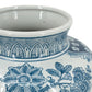 11" Light Blue And White Floral Round Porcelain Jar