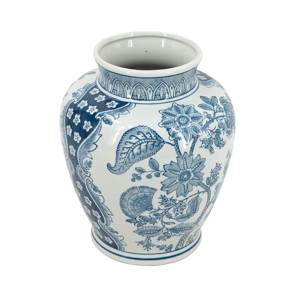 11" Light Blue And White Floral Round Porcelain Jar