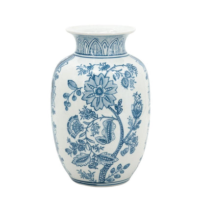 9" Light Blue And White Floral Round Porcelain Jar