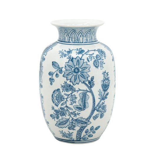 9" Light Blue And White Floral Round Porcelain Jar
