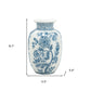 9" Light Blue And White Floral Round Porcelain Jar