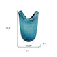 10" Cerulean And Clear Bubble Glass Oval Table Vase