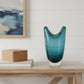 10" Cerulean And Clear Bubble Glass Oval Table Vase