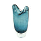 10" Cerulean And Clear Bubble Glass Oval Table Vase