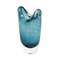 10" Cerulean And Clear Bubble Glass Oval Table Vase